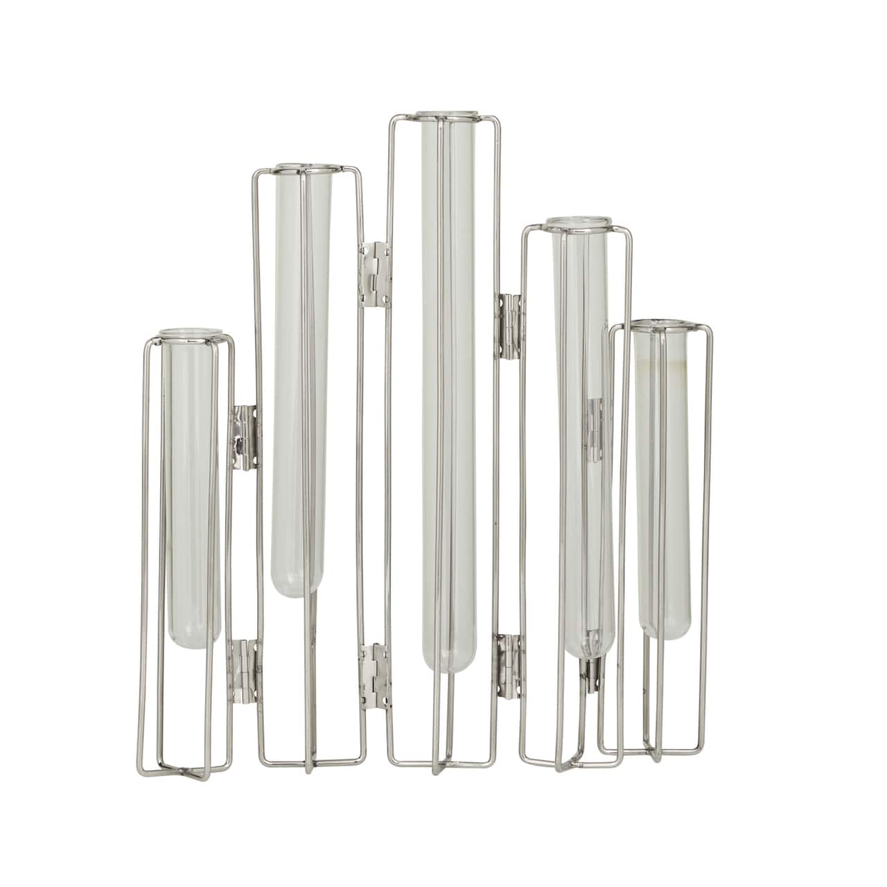 Silver Glass Tube Vase with Metal Stand 11" x 2" x 12"